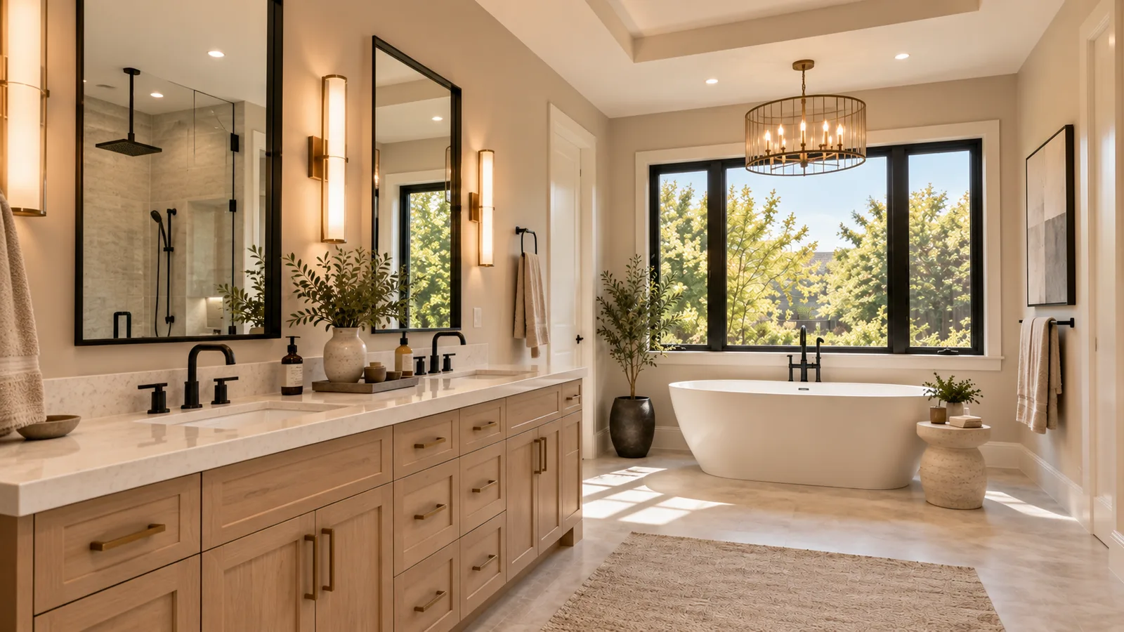 Double vanity with sconce lighting