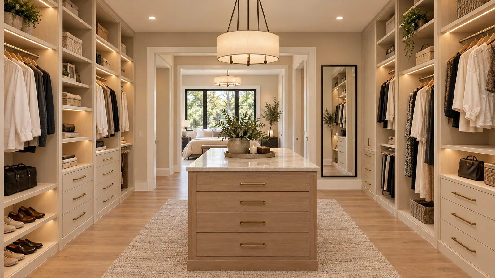 Walk-in dressing room with island