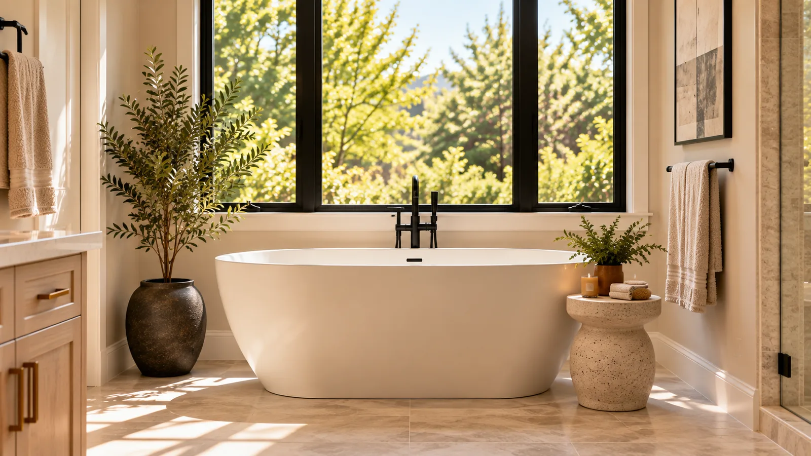 Soaking tub beneath the window