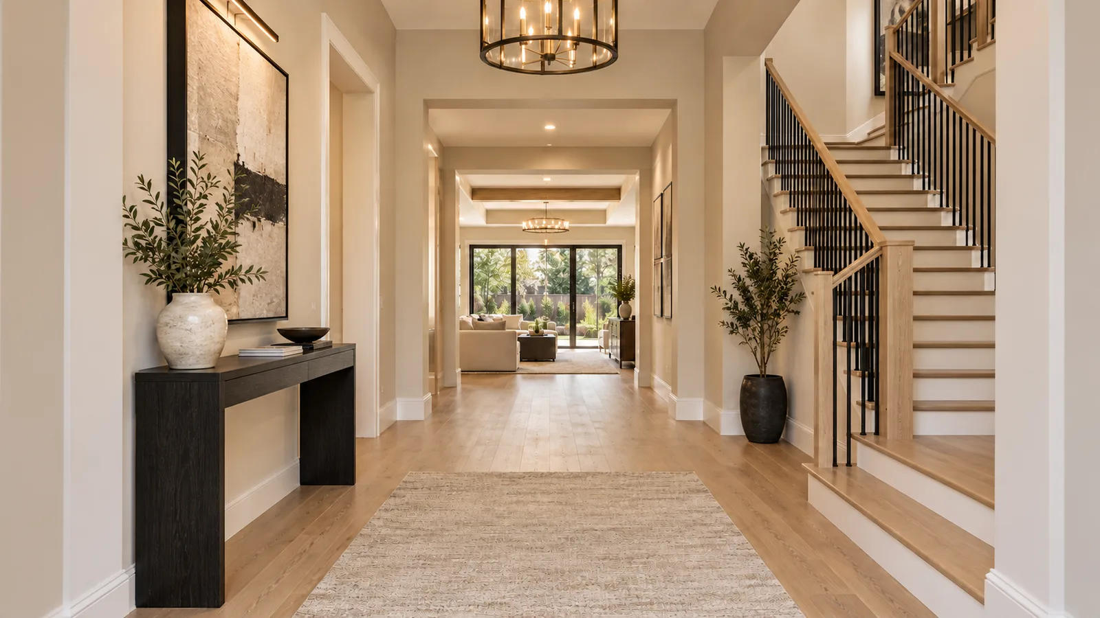 Stair hall with floating staircase